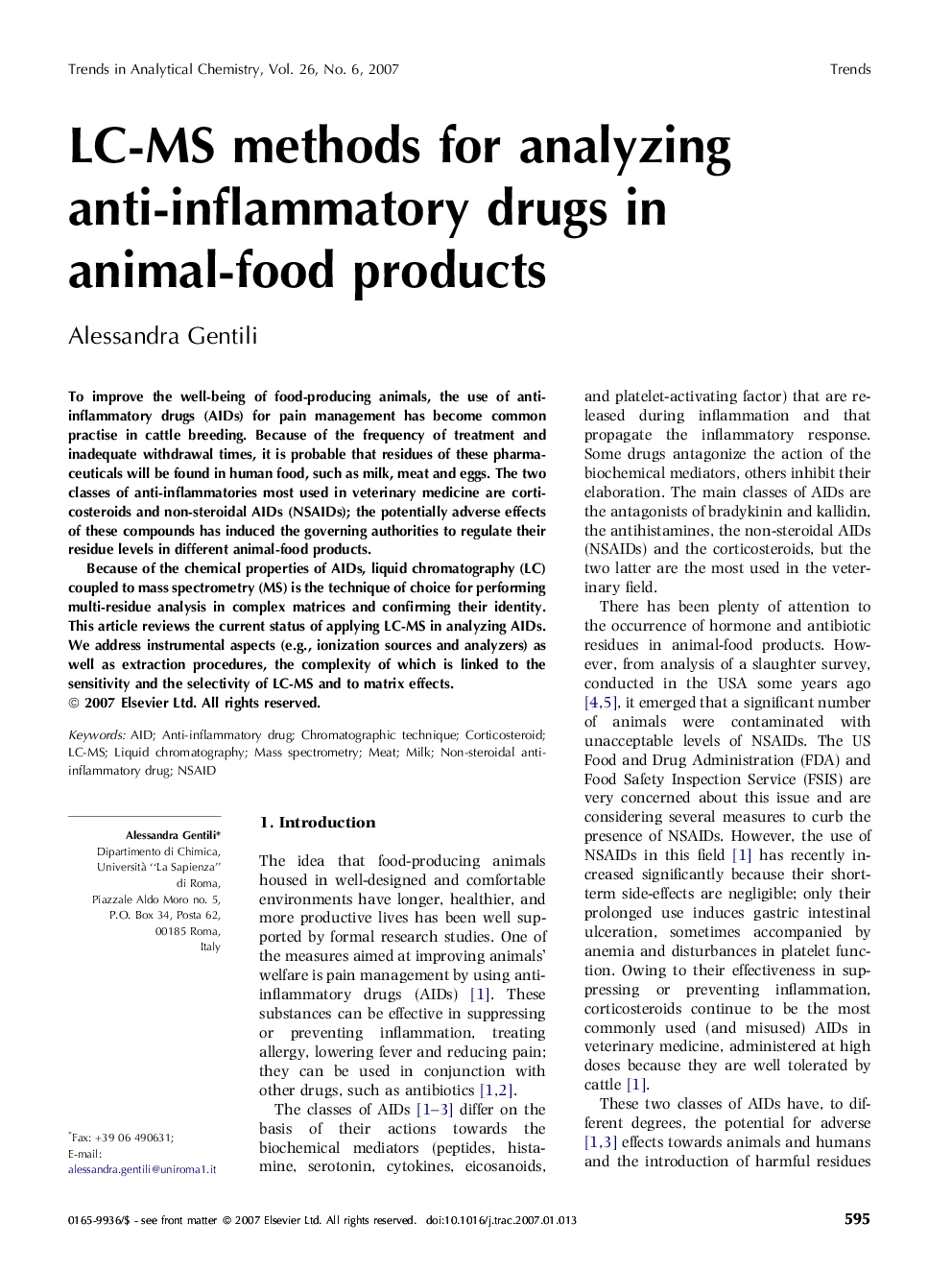 LC-MS methods for analyzing anti-inflammatory drugs in animal-food products