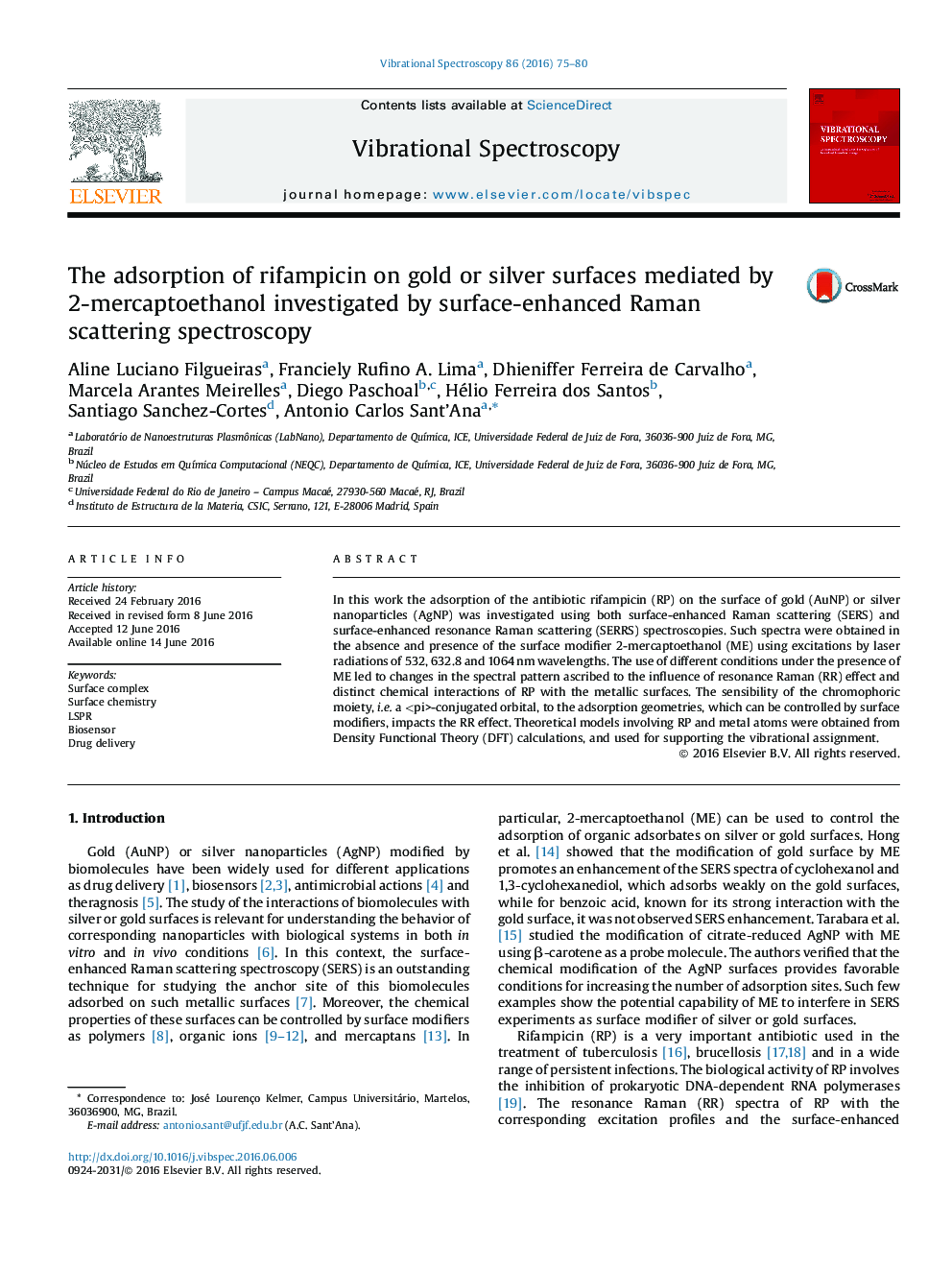 The adsorption of rifampicin on gold or silver surfaces mediated by 2-mercaptoethanol investigated by surface-enhanced Raman scattering spectroscopy