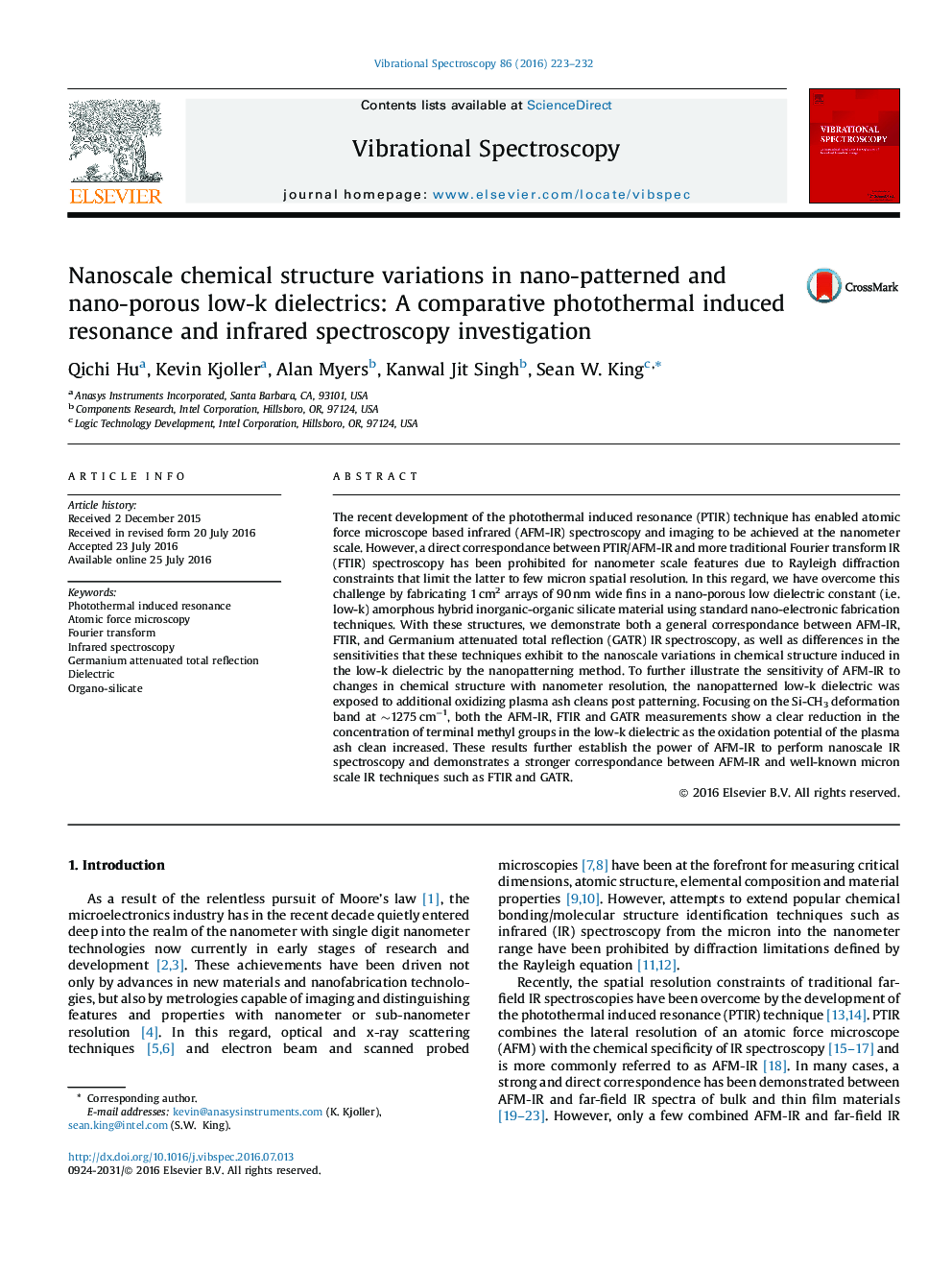 Nanoscale chemical structure variations in nano-patterned and nano-porous low-k dielectrics: A comparative photothermal induced resonance and infrared spectroscopy investigation