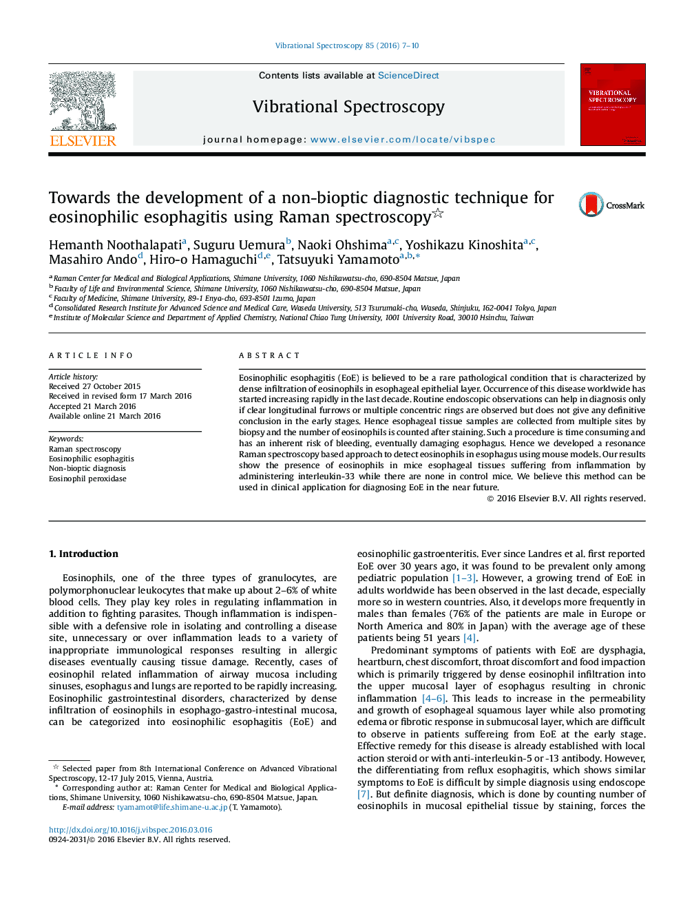 Towards the development of a non-bioptic diagnostic technique for eosinophilic esophagitis using Raman spectroscopy 