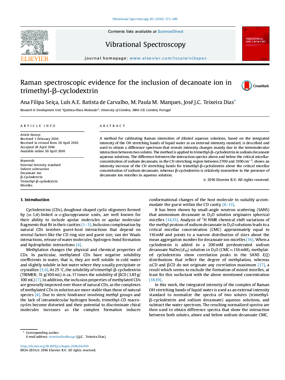 Raman spectroscopic evidence for the inclusion of decanoate ion in trimethyl-β-cyclodextrin