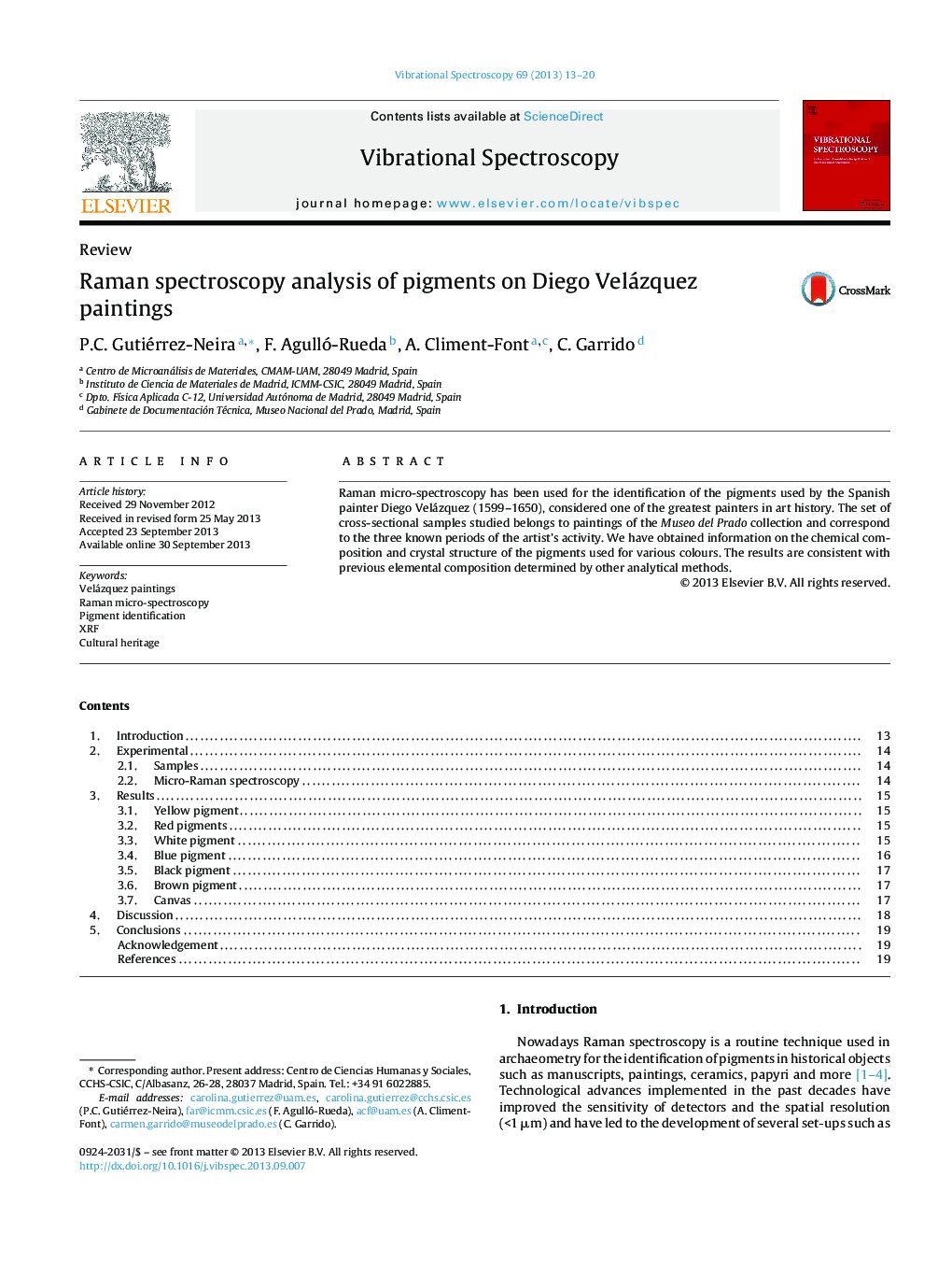 Raman spectroscopy analysis of pigments on Diego Velázquez paintings