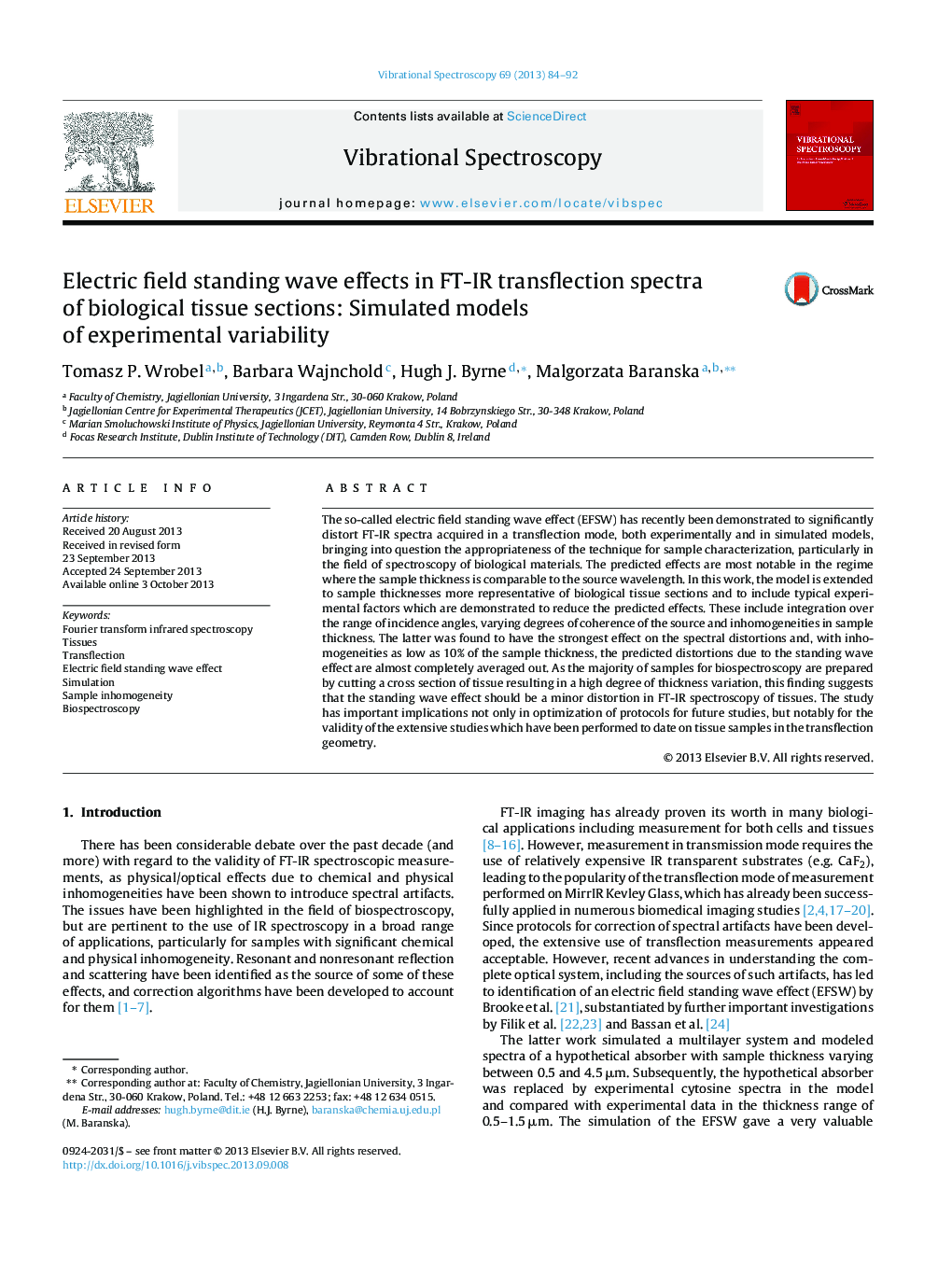 Electric field standing wave effects in FT-IR transflection spectra of biological tissue sections: Simulated models of experimental variability