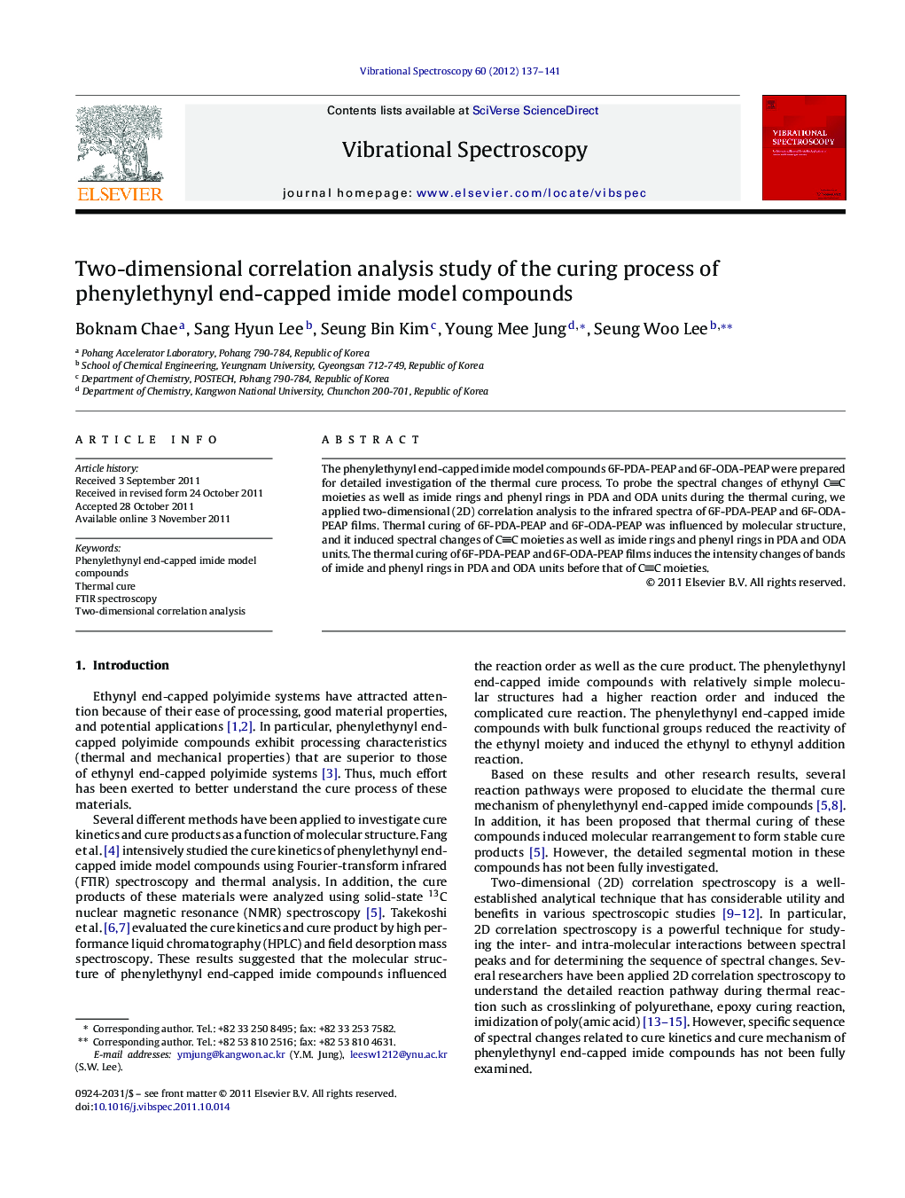 Two-dimensional correlation analysis study of the curing process of phenylethynyl end-capped imide model compounds