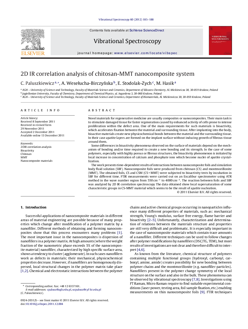 2D IR correlation analysis of chitosan-MMT nanocomposite system