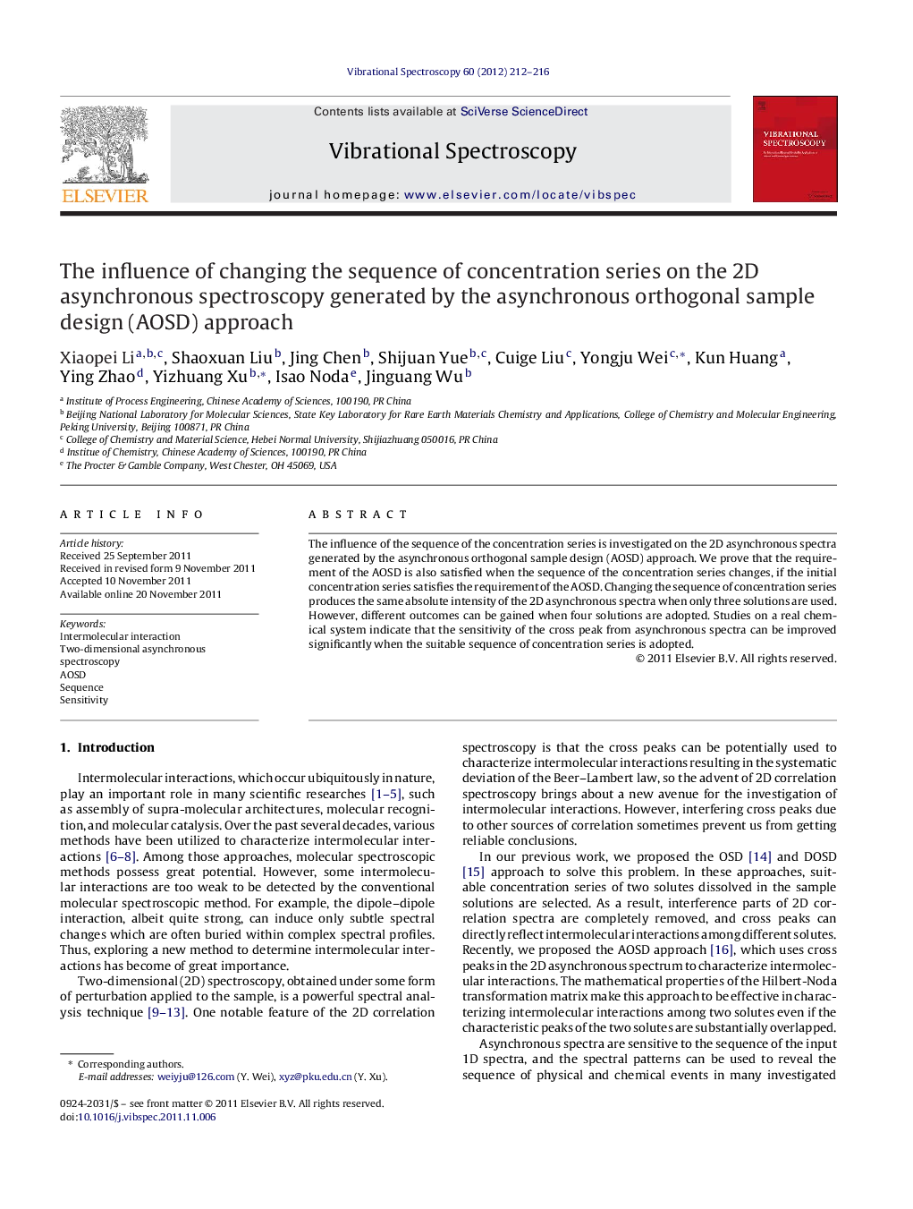 The influence of changing the sequence of concentration series on the 2D asynchronous spectroscopy generated by the asynchronous orthogonal sample design (AOSD) approach