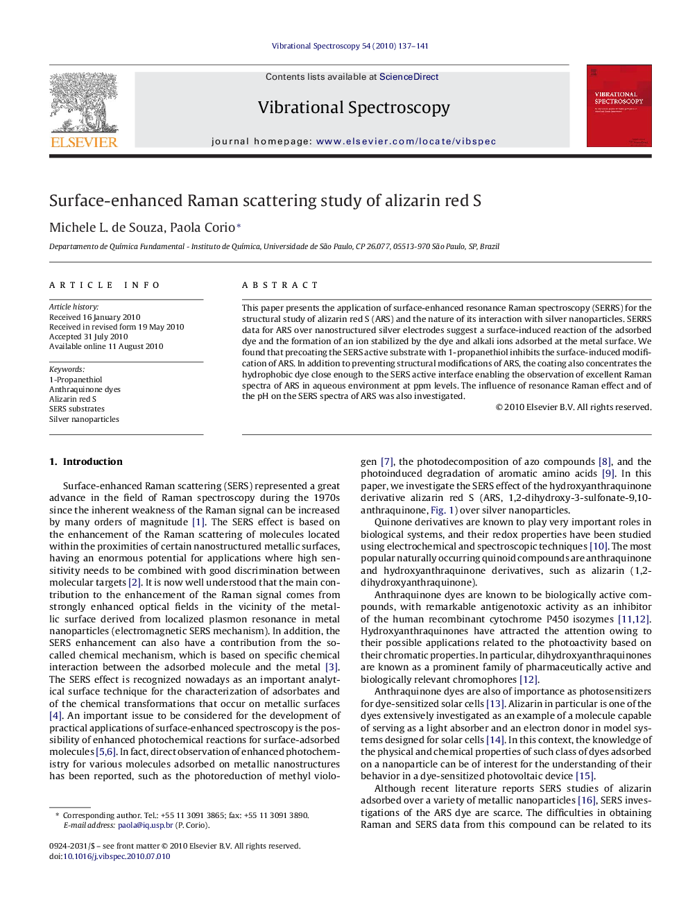 Surface-enhanced Raman scattering study of alizarin red S