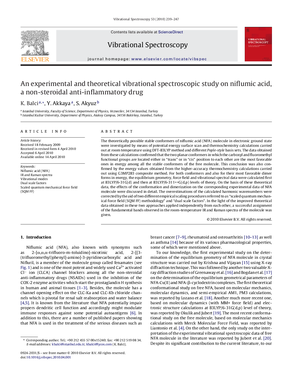 An experimental and theoretical vibrational spectroscopic study on niflumic acid, a non-steroidal anti-inflammatory drug