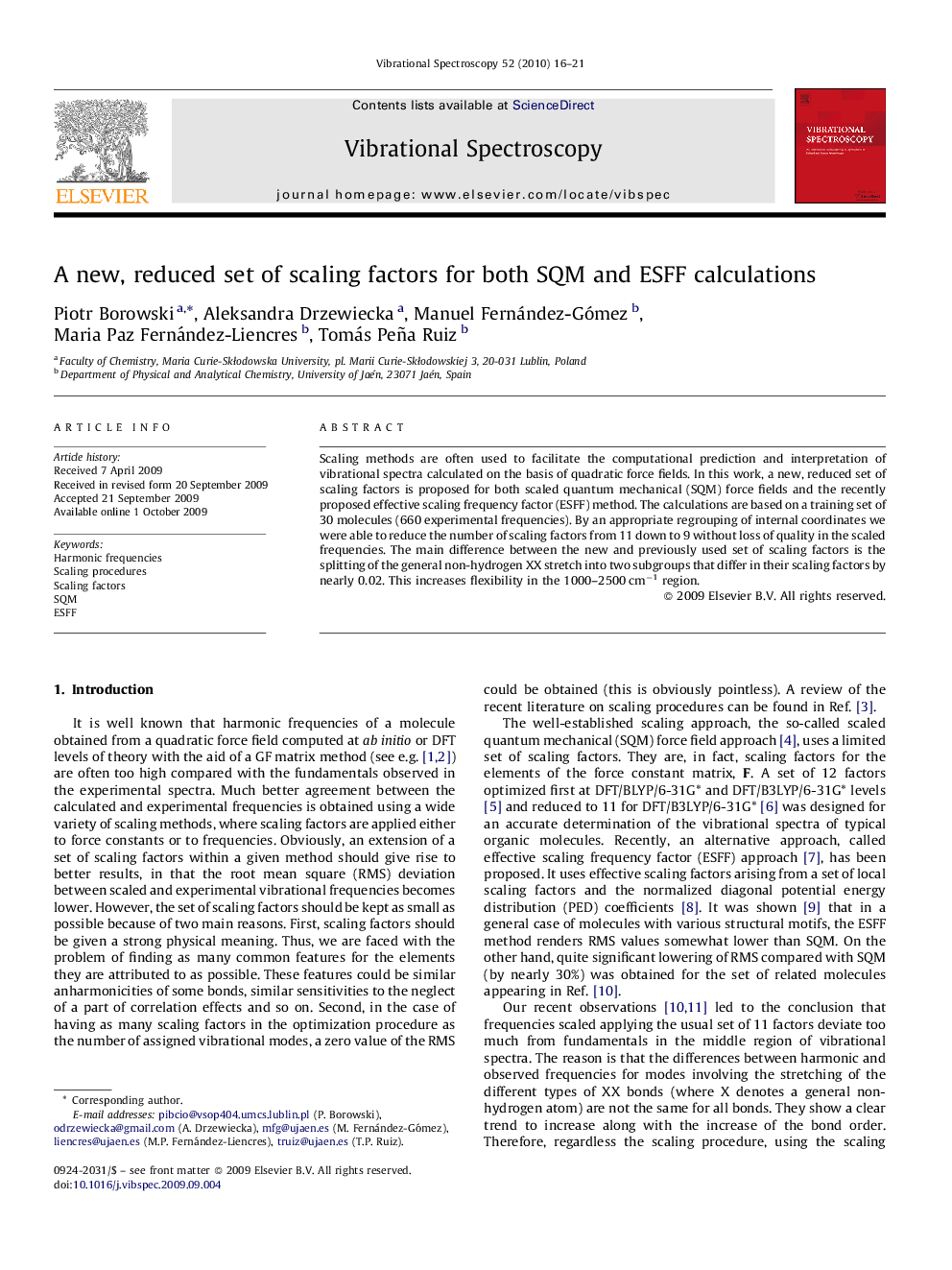 A new, reduced set of scaling factors for both SQM and ESFF calculations