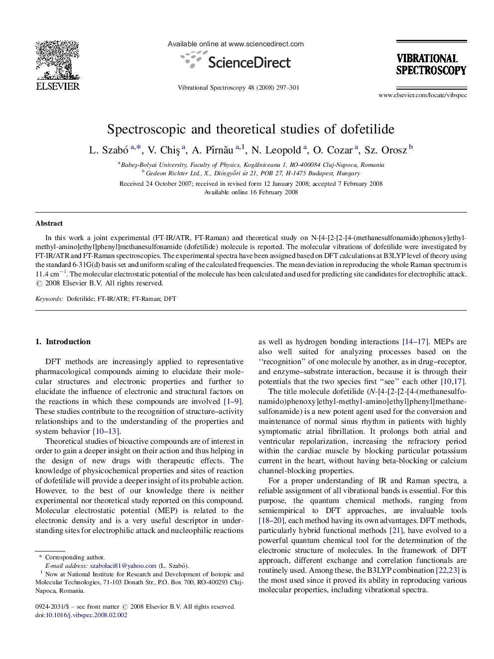 Spectroscopic and theoretical studies of dofetilide