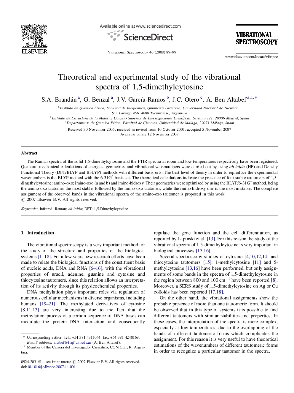 Theoretical and experimental study of the vibrational spectra of 1,5-dimethylcytosine