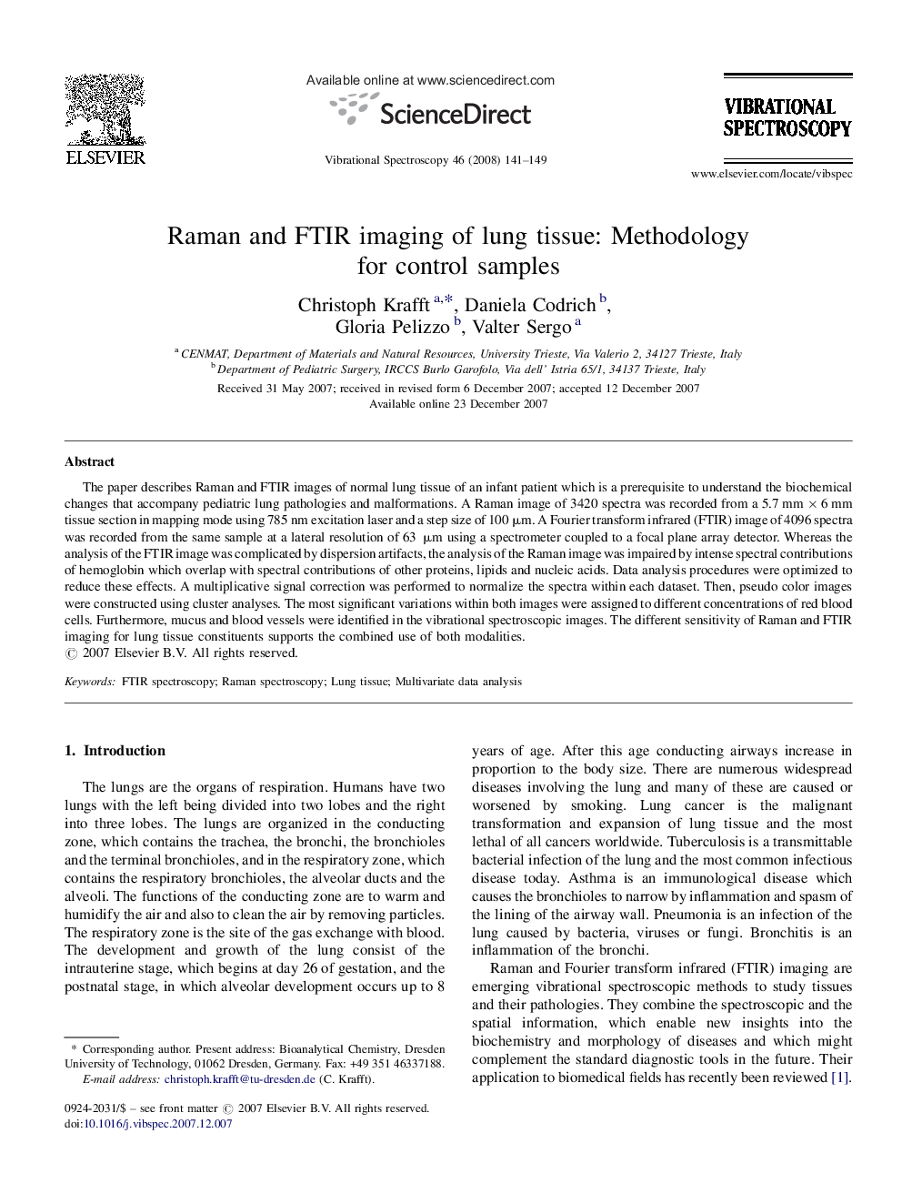 Raman and FTIR imaging of lung tissue: Methodology for control samples