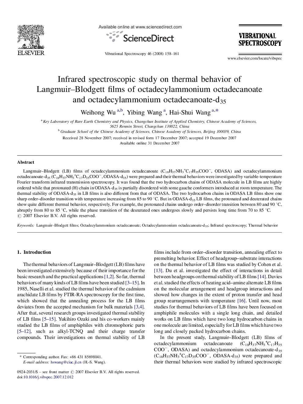 Infrared spectroscopic study on thermal behavior of Langmuir-Blodgett films of octadecylammonium octadecanoate and octadecylammonium octadecanoate-d35