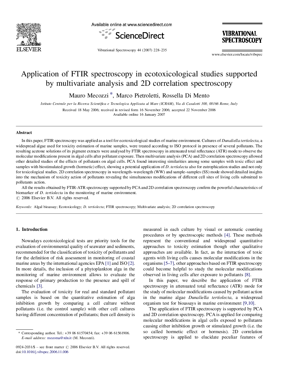 Application of FTIR spectroscopy in ecotoxicological studies supported by multivariate analysis and 2D correlation spectroscopy