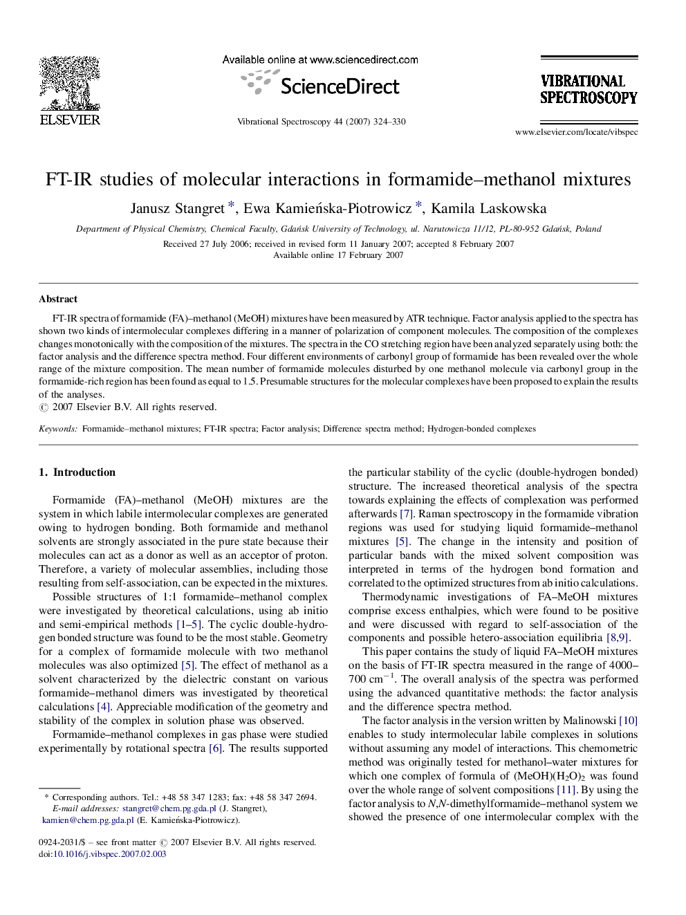 FT-IR studies of molecular interactions in formamide–methanol mixtures