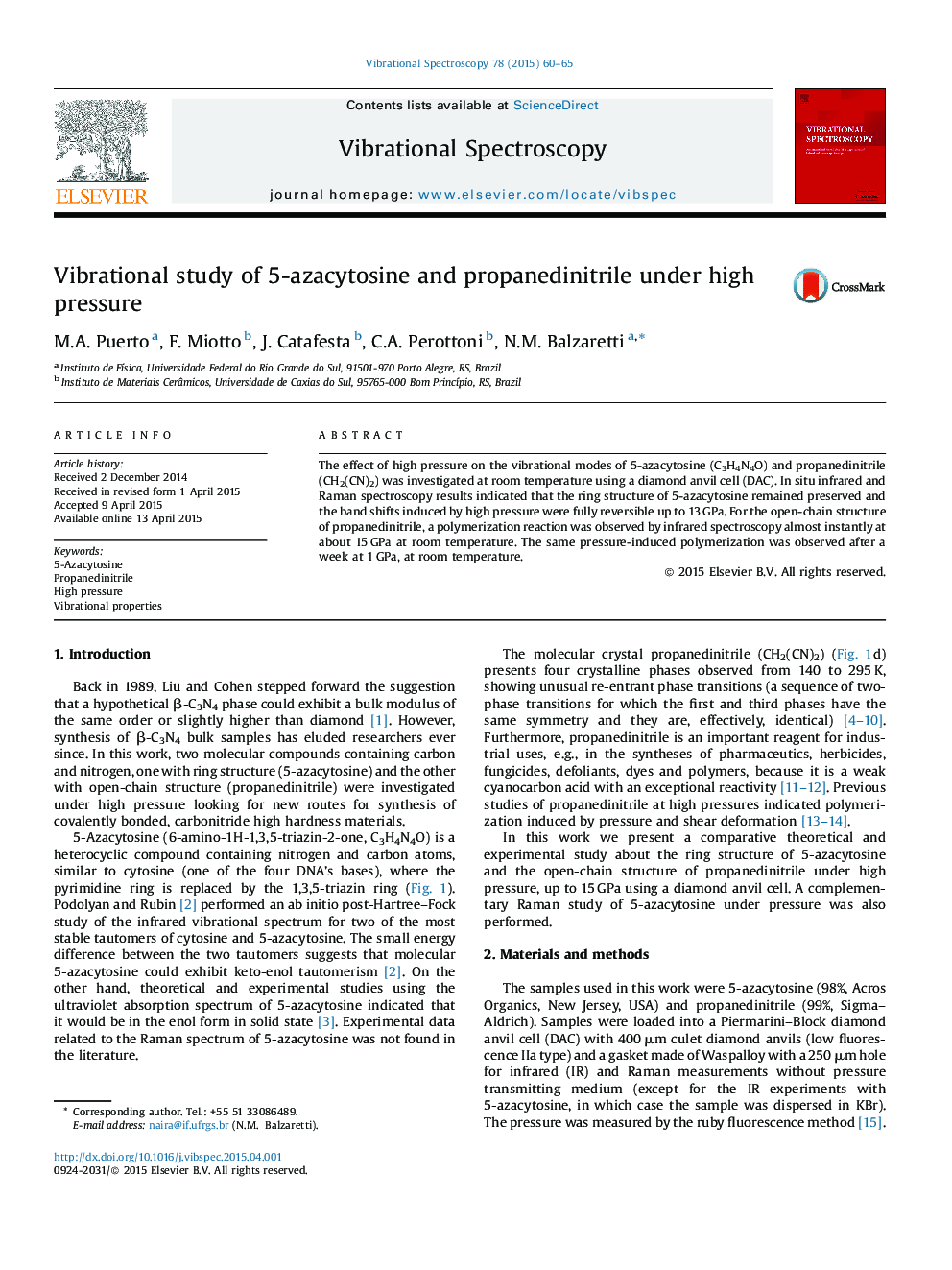 Vibrational study of 5-azacytosine and propanedinitrile under high pressure