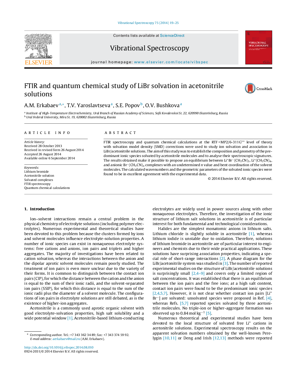 FTIR and quantum chemical study of LiBr solvation in acetonitrile solutions