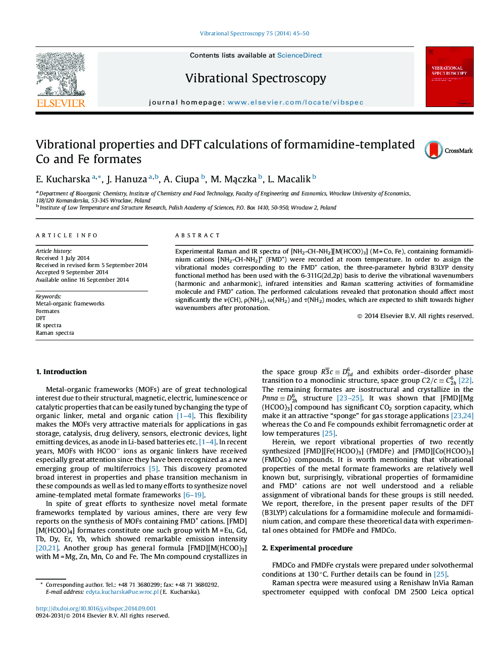 Vibrational properties and DFT calculations of formamidine-templated Co and Fe formates