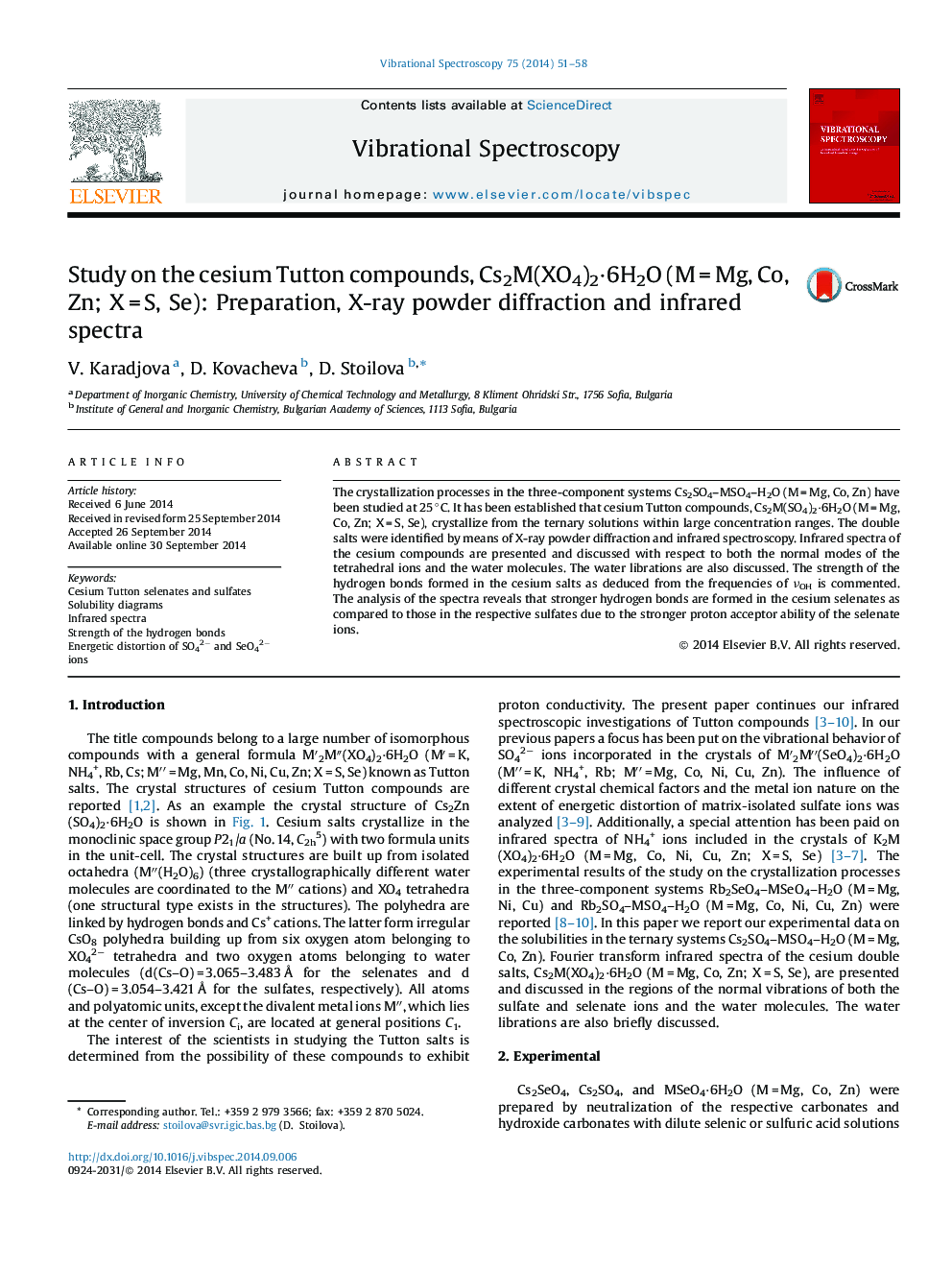 Study on the cesium Tutton compounds, Cs2M(XO4)2â6H2O (MÂ =Â Mg, Co, Zn; XÂ =Â S, Se): Preparation, X-ray powder diffraction and infrared spectra