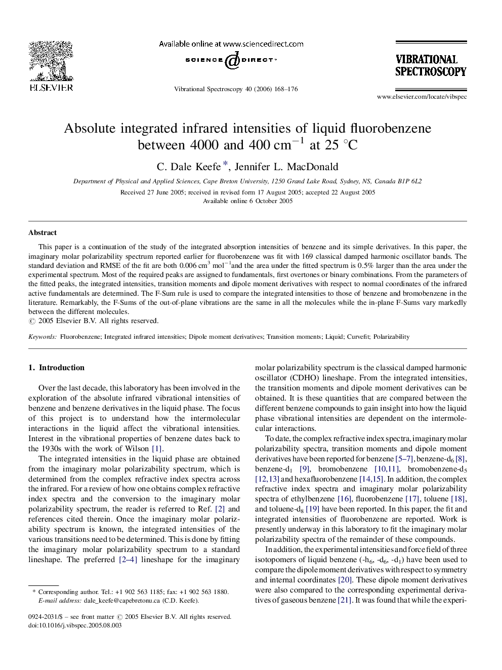 Absolute integrated infrared intensities of liquid fluorobenzene between 4000 and 400Â cmâ1 at 25Â Â°C