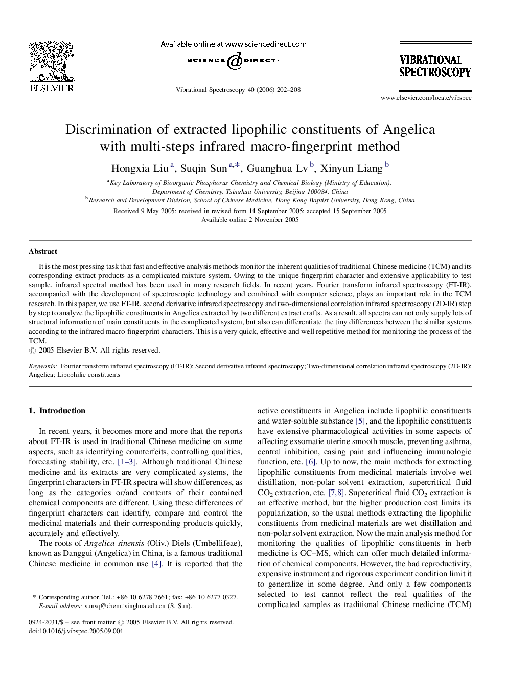 Discrimination of extracted lipophilic constituents of Angelica with multi-steps infrared macro-fingerprint method