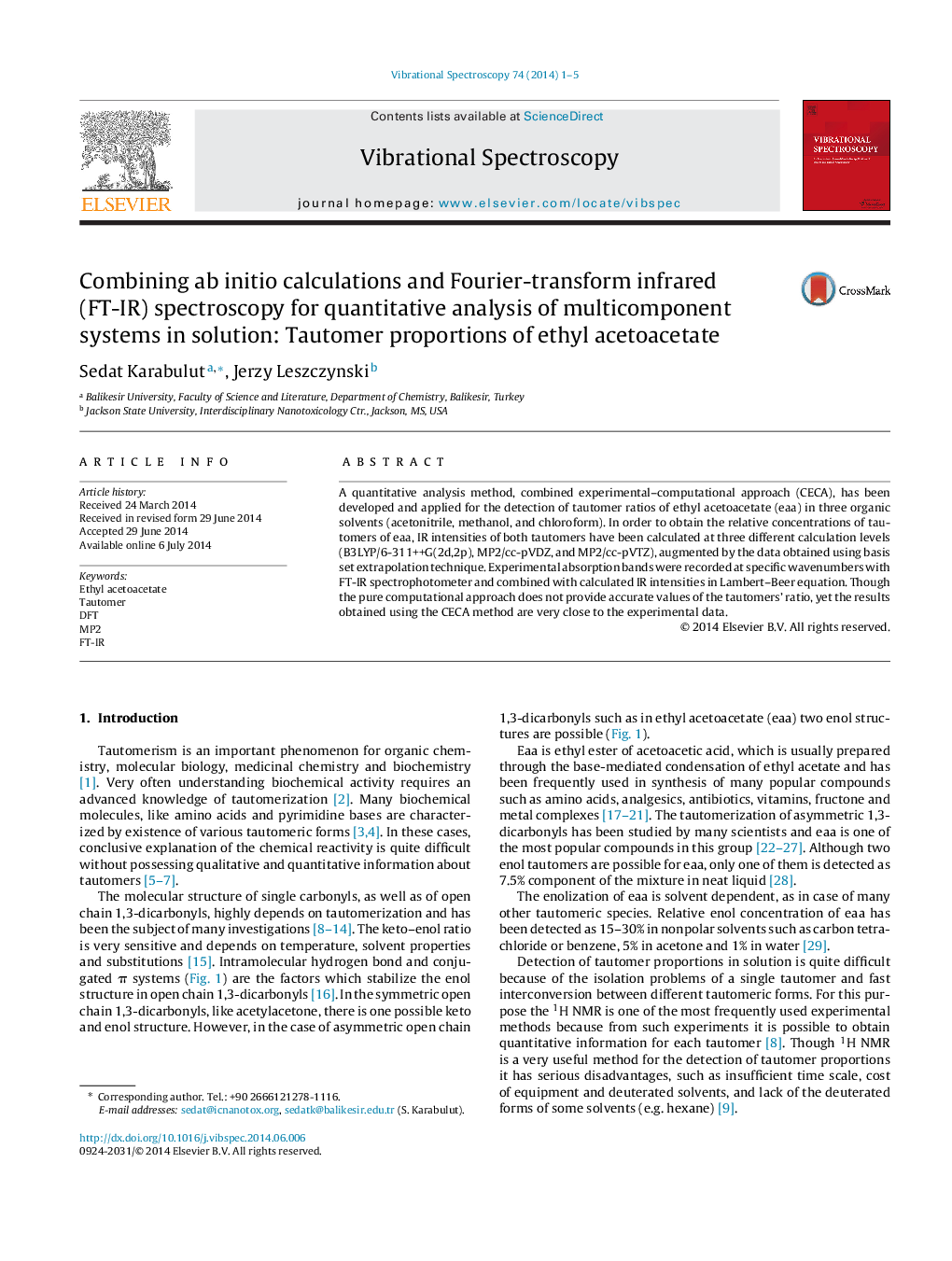 Combining ab initio calculations and Fourier-transform infrared (FT-IR) spectroscopy for quantitative analysis of multicomponent systems in solution: Tautomer proportions of ethyl acetoacetate