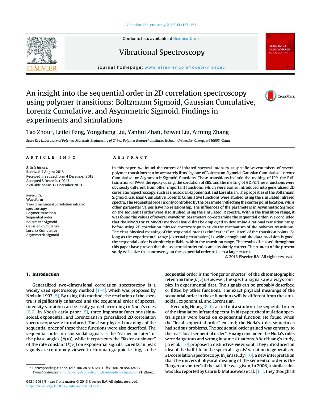 An insight into the sequential order in 2D correlation spectroscopy using polymer transitions: Boltzmann Sigmoid, Gaussian Cumulative, Lorentz Cumulative, and Asymmetric Sigmoid. Findings in experiments and simulations