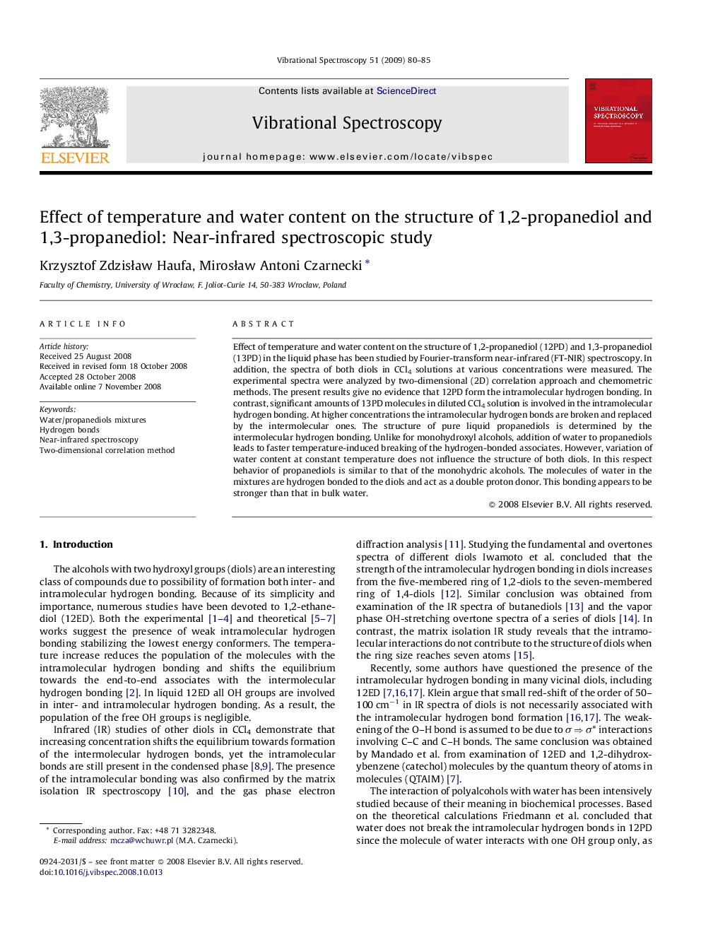 Effect of temperature and water content on the structure of 1,2-propanediol and 1,3-propanediol: Near-infrared spectroscopic study