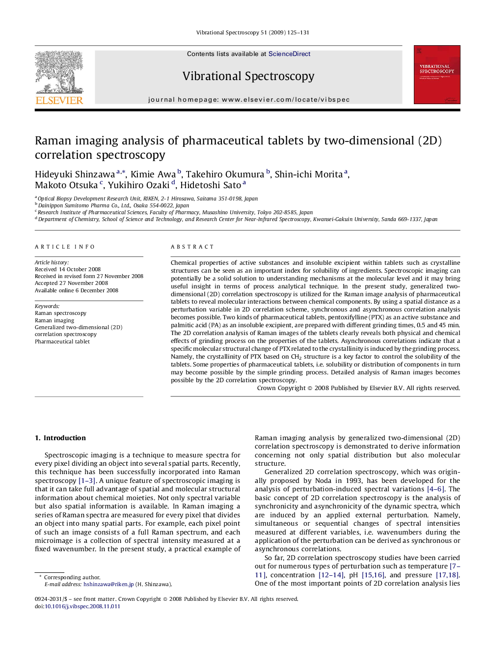 Raman imaging analysis of pharmaceutical tablets by two-dimensional (2D) correlation spectroscopy