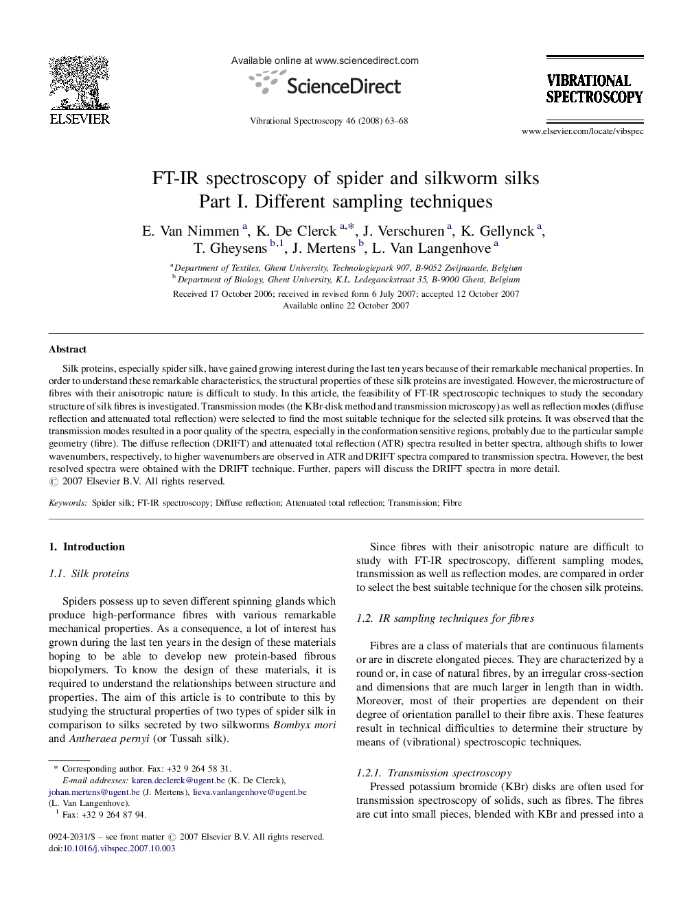 FT-IR spectroscopy of spider and silkworm silks: Part I. Different sampling techniques