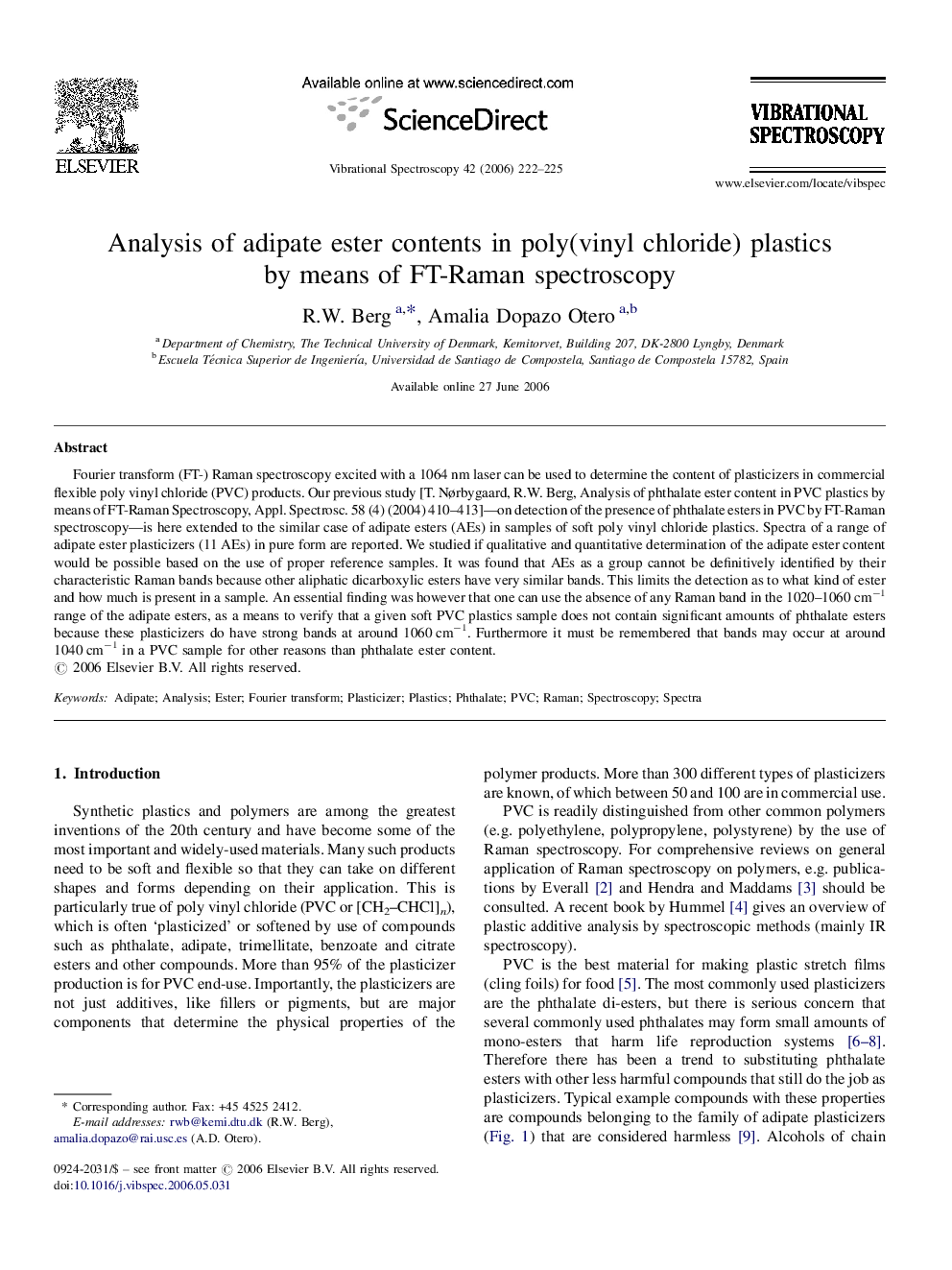 Analysis of adipate ester contents in poly(vinyl chloride) plastics by means of FT-Raman spectroscopy