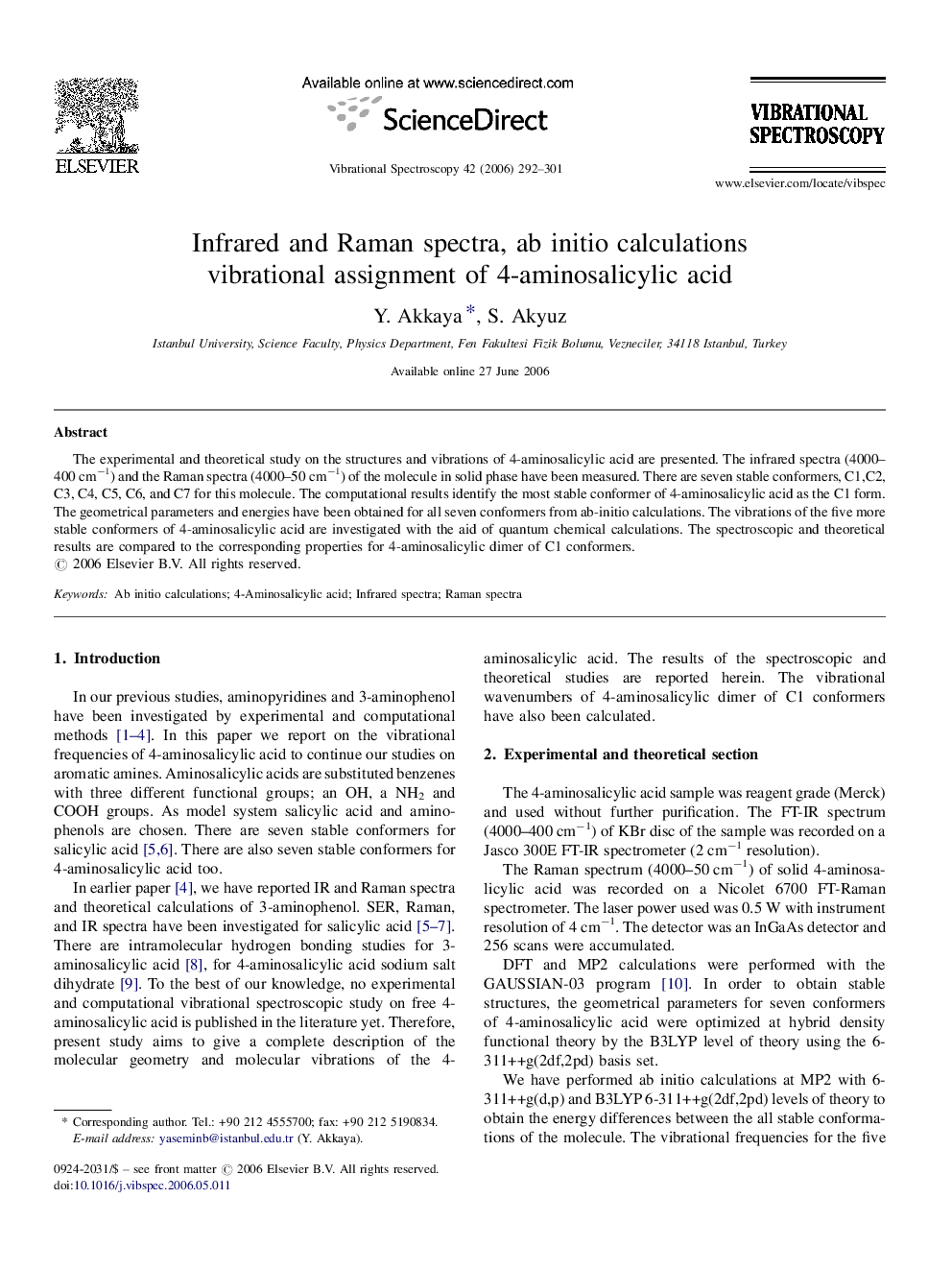 Infrared and Raman spectra, ab initio calculations vibrational assignment of 4-aminosalicylic acid