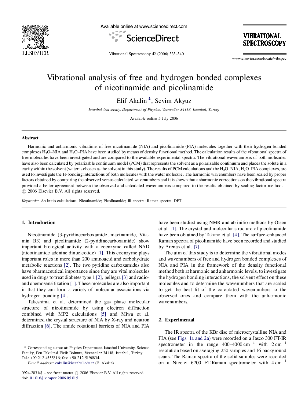 Vibrational analysis of free and hydrogen bonded complexes of nicotinamide and picolinamide