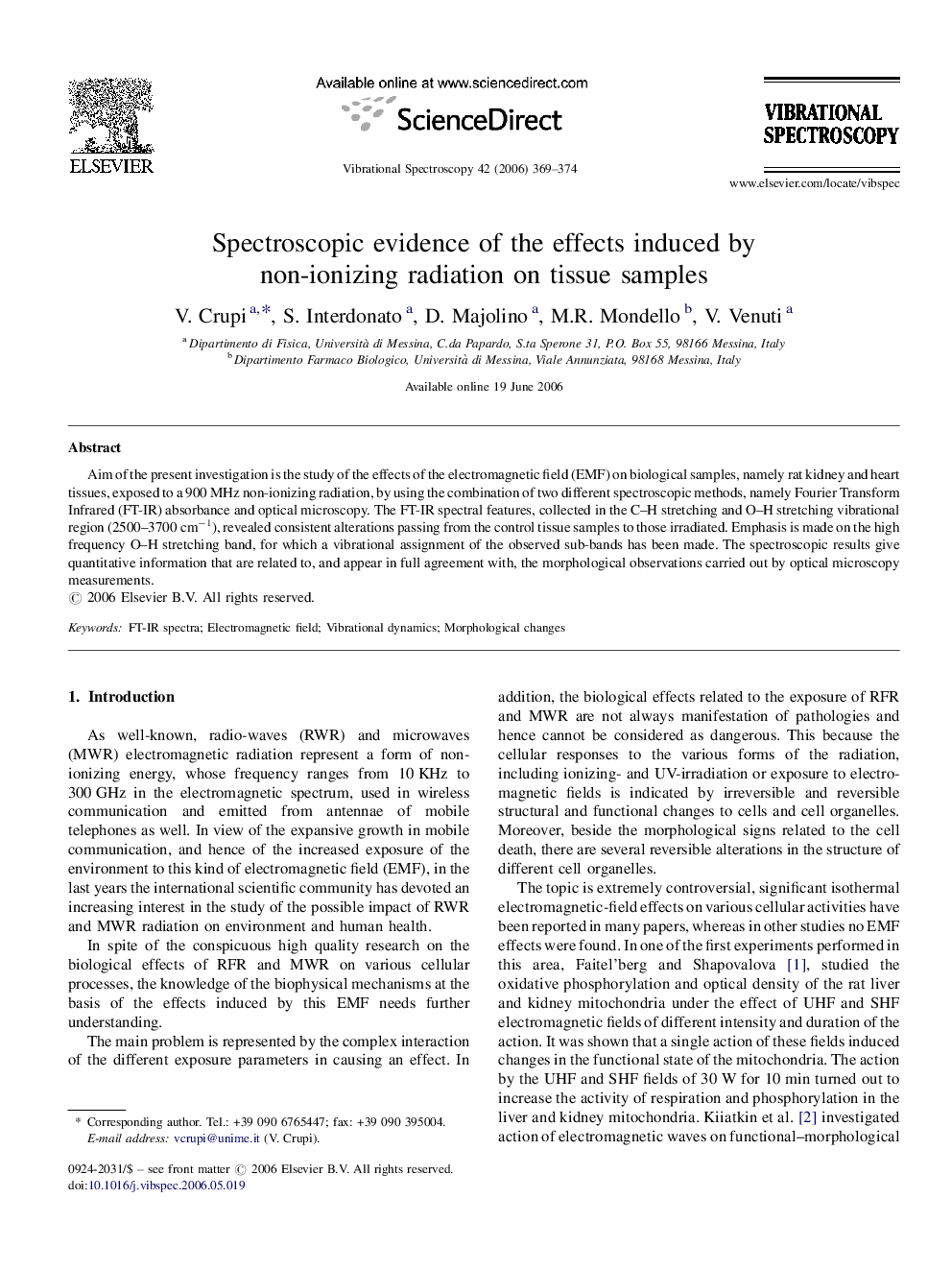 Spectroscopic evidence of the effects induced by non-ionizing radiation on tissue samples