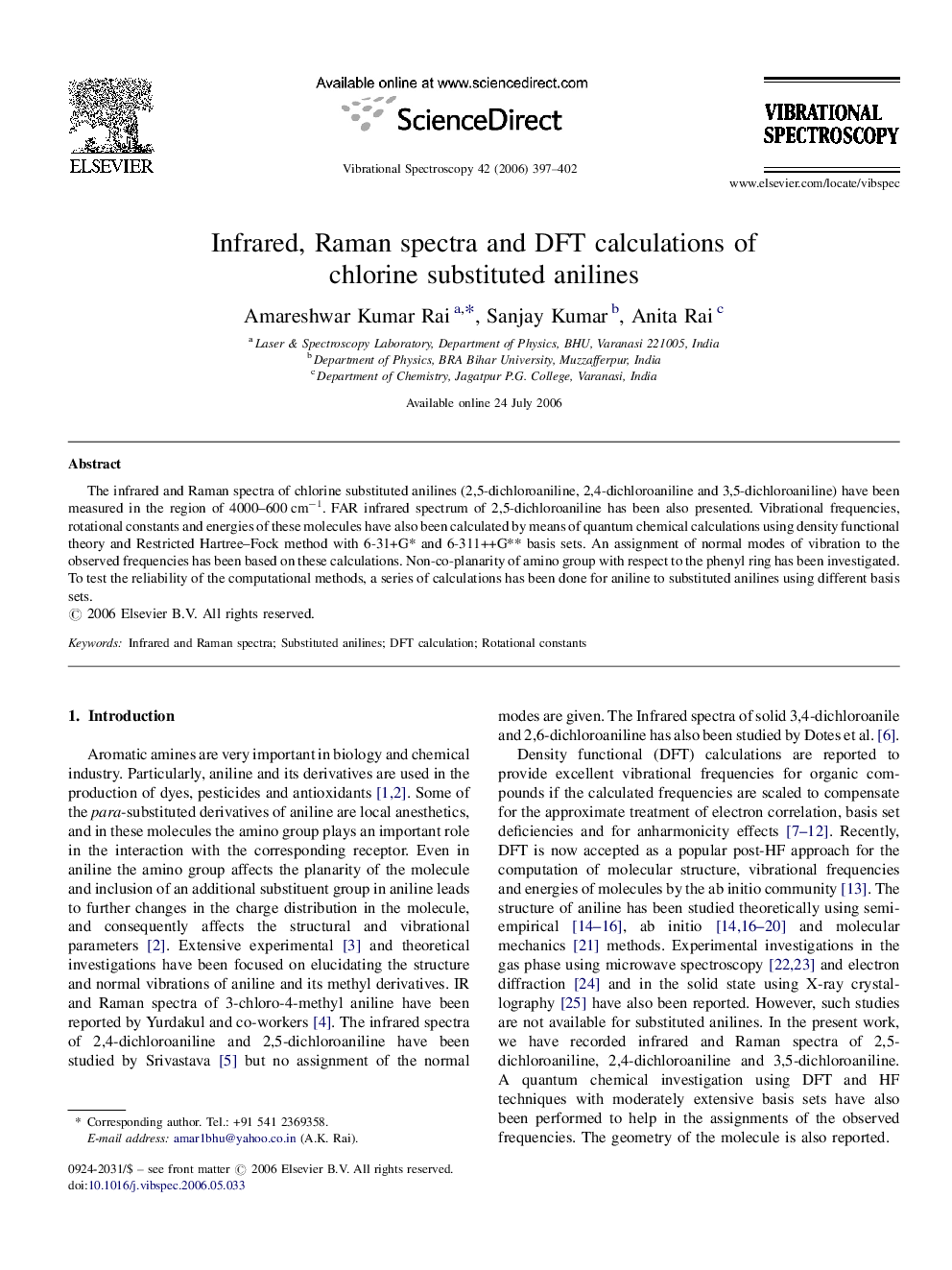 Infrared, Raman spectra and DFT calculations of chlorine substituted anilines