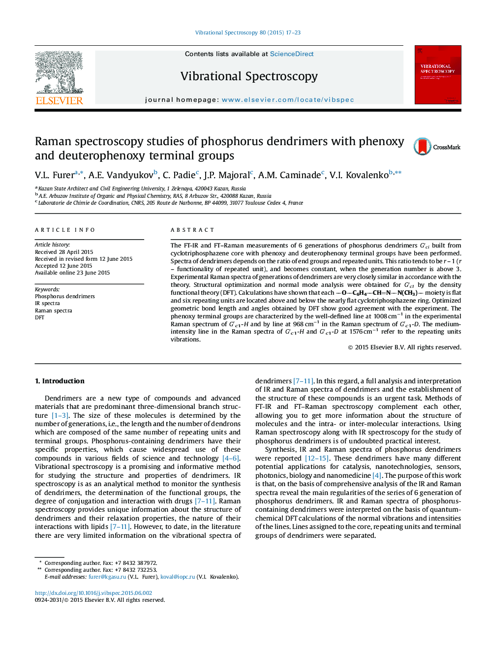 Raman spectroscopy studies of phosphorus dendrimers with phenoxy and deuterophenoxy terminal groups