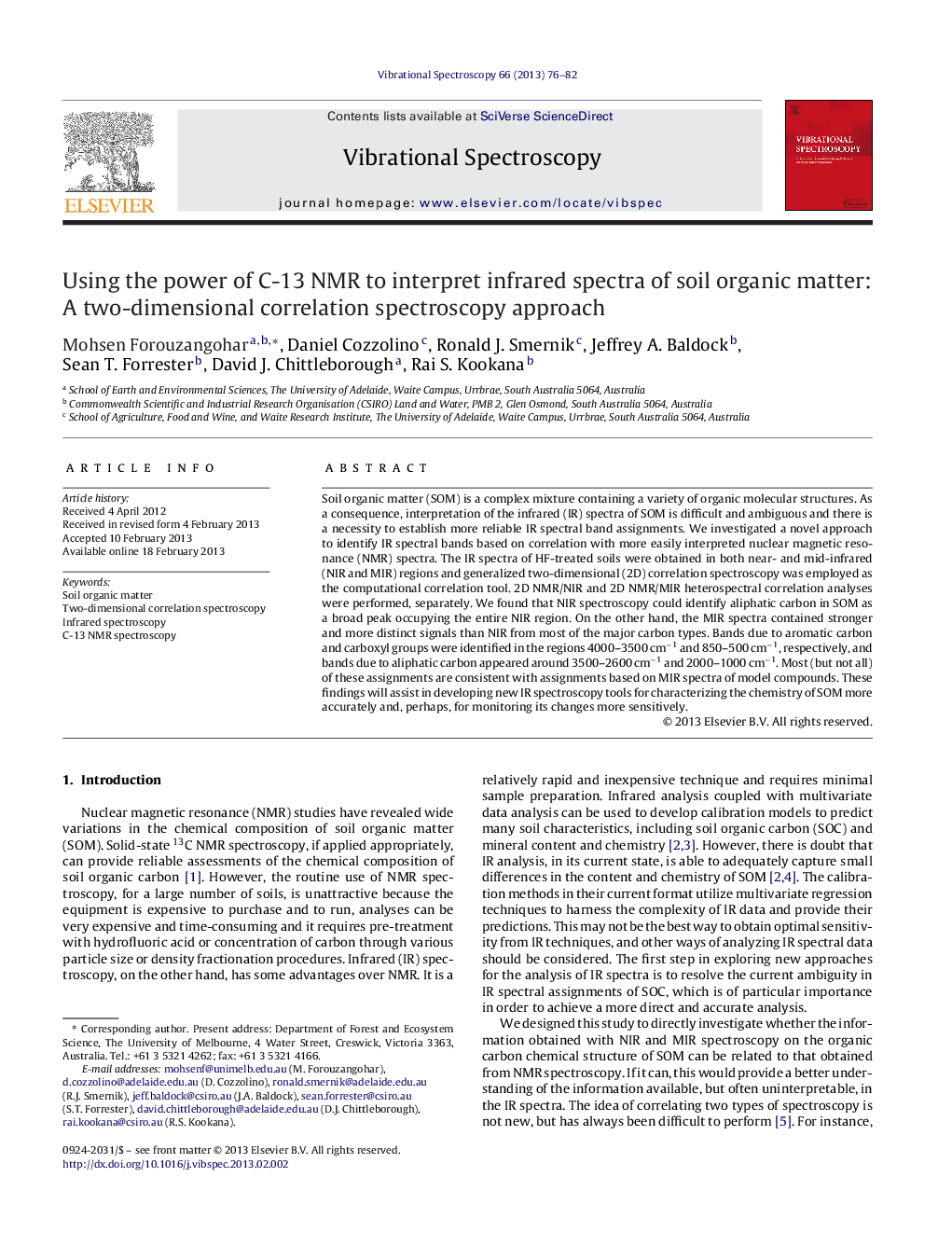 Using the power of C-13 NMR to interpret infrared spectra of soil organic matter: A two-dimensional correlation spectroscopy approach