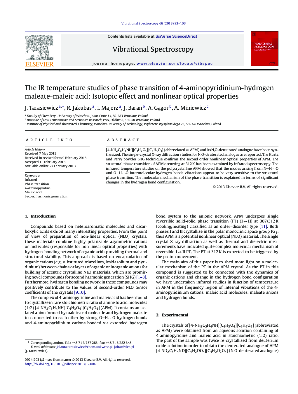 The IR temperature studies of phase transition of 4-aminopyridinium-hydrogen maleate-maleic acid: Isotopic effect and nonlinear optical properties