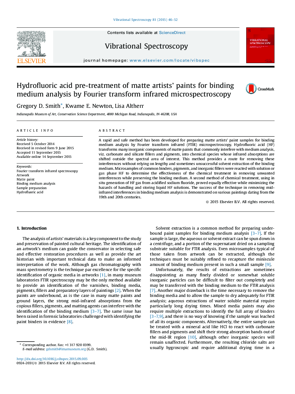 Hydrofluoric acid pre-treatment of matte artists’ paints for binding medium analysis by Fourier transform infrared microspectroscopy