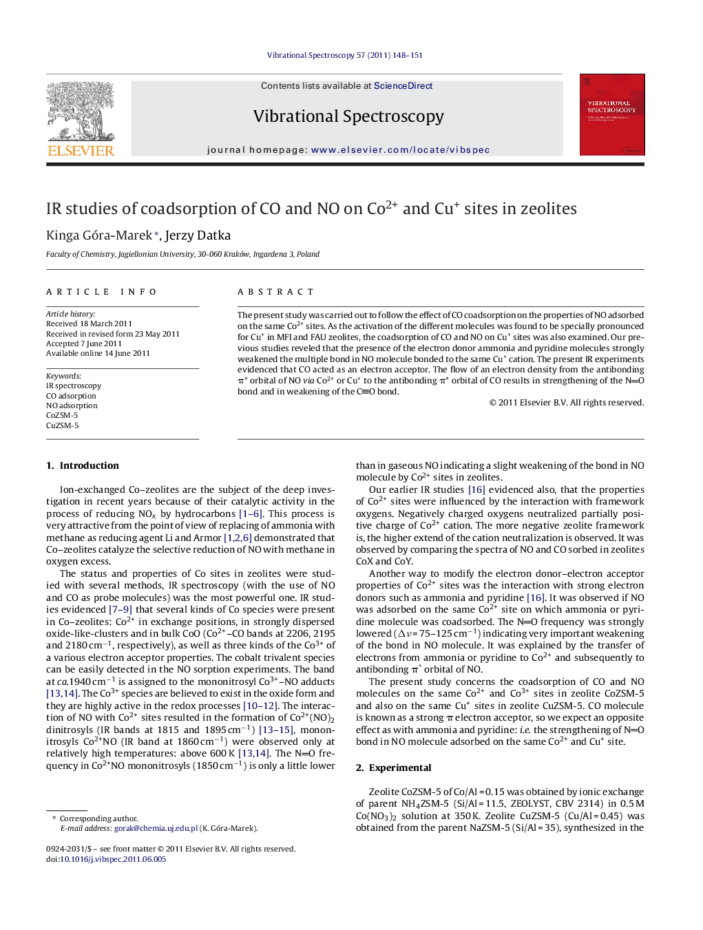 IR studies of coadsorption of CO and NO on Co2+ and Cu+ sites in zeolites