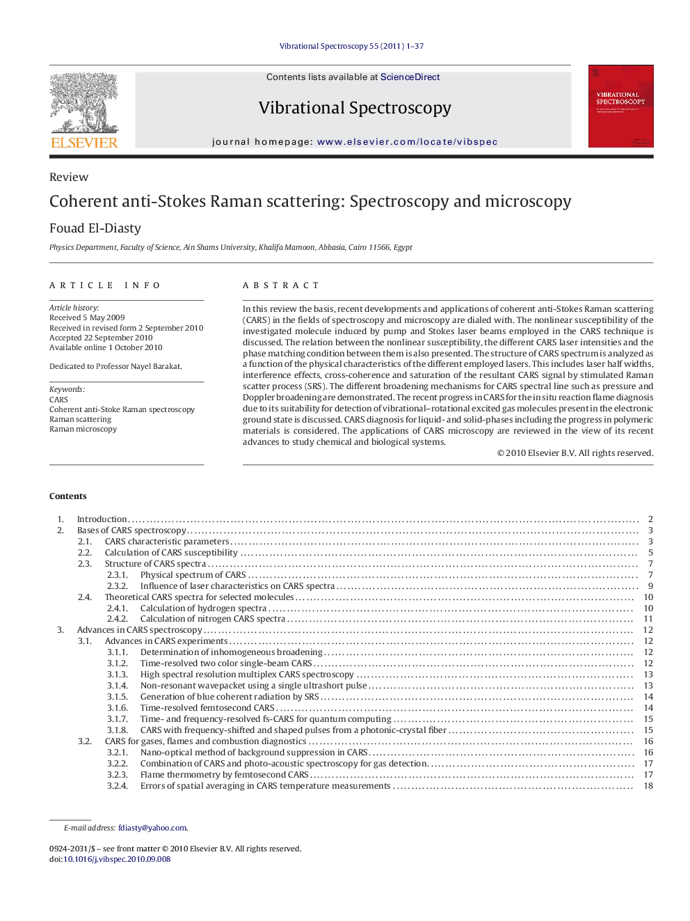 Coherent anti-Stokes Raman scattering: Spectroscopy and microscopy