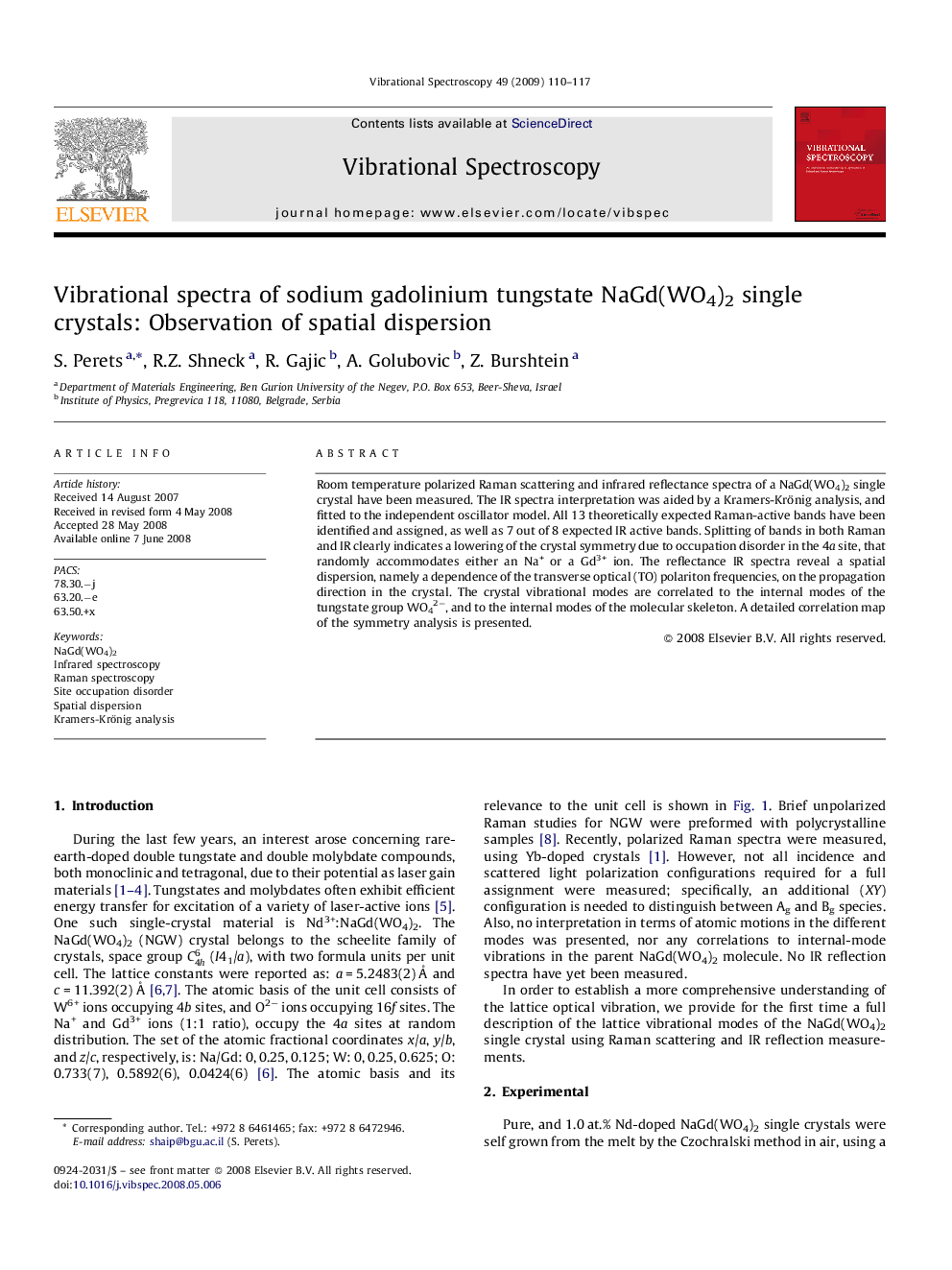 Vibrational spectra of sodium gadolinium tungstate NaGd(WO4)2 single crystals: Observation of spatial dispersion