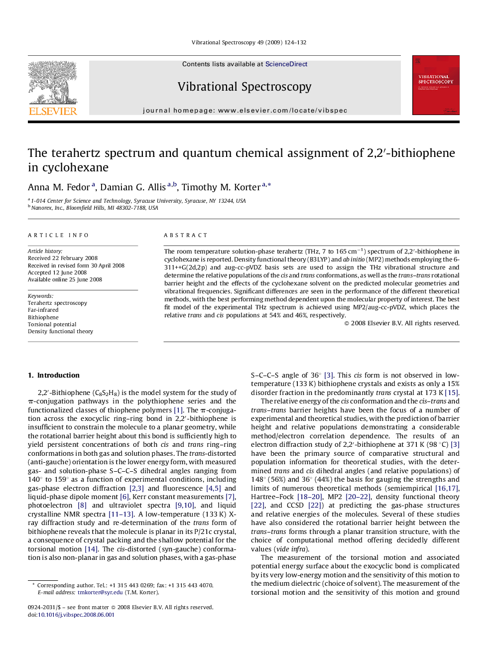 The terahertz spectrum and quantum chemical assignment of 2,2′-bithiophene in cyclohexane