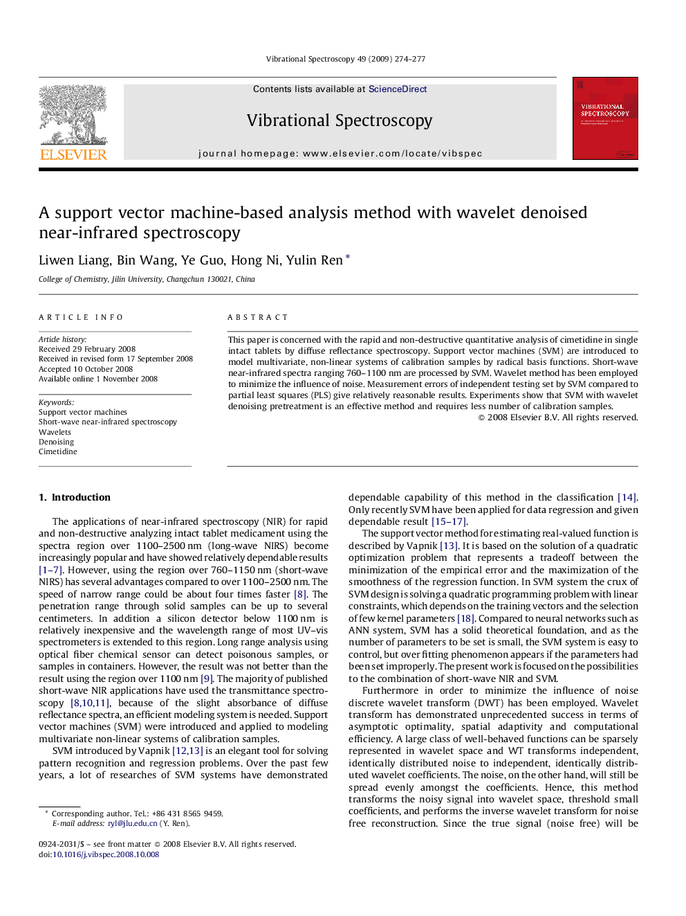 A support vector machine-based analysis method with wavelet denoised near-infrared spectroscopy