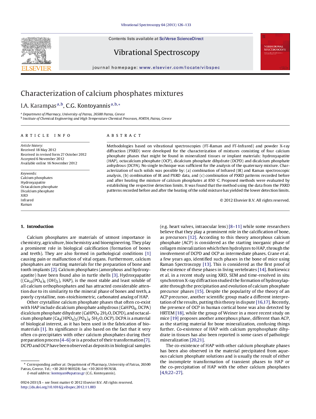 Characterization of calcium phosphates mixtures