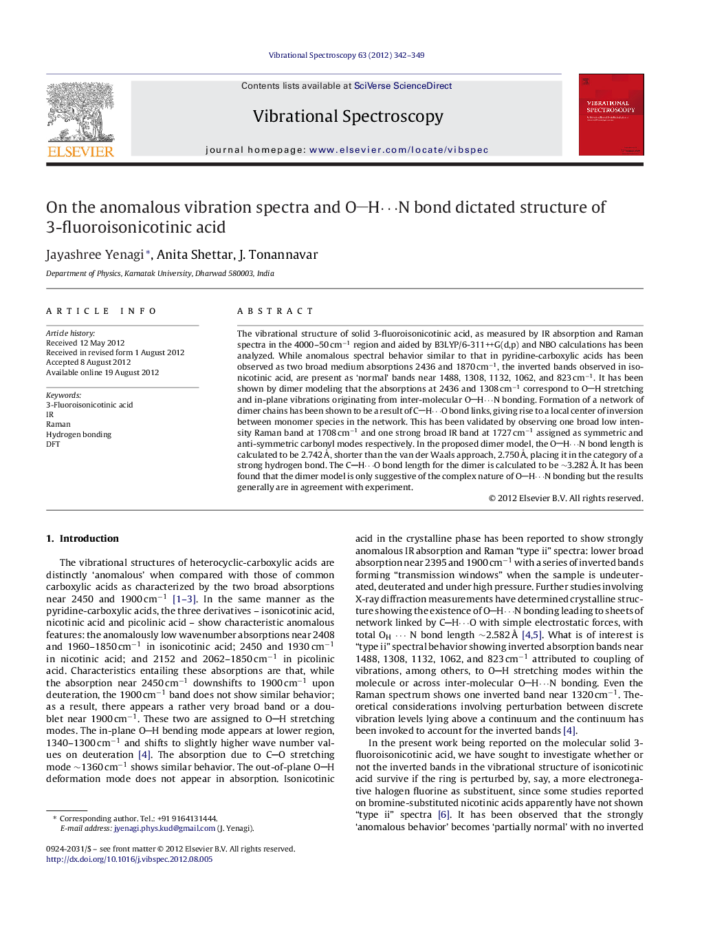 On the anomalous vibration spectra and OHâ¯N bond dictated structure of 3-fluoroisonicotinic acid