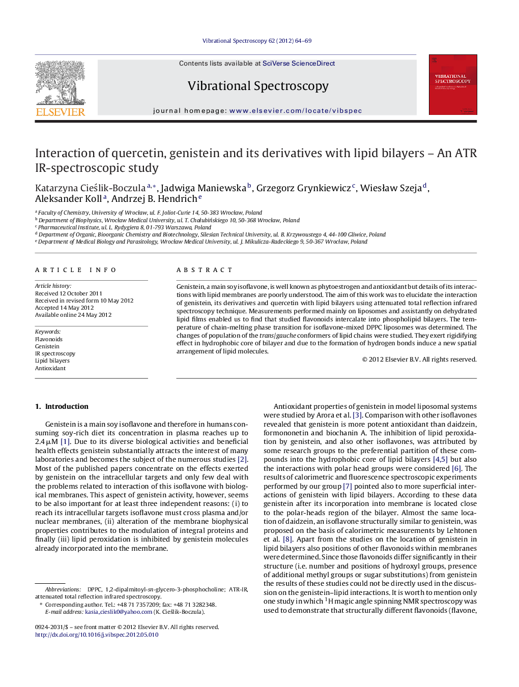 Interaction of quercetin, genistein and its derivatives with lipid bilayers – An ATR IR-spectroscopic study