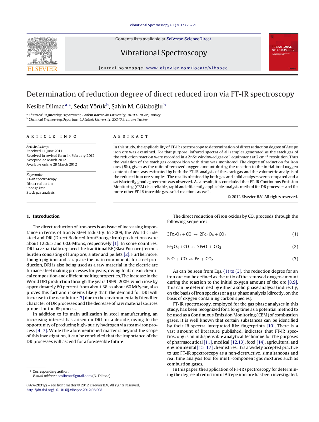 Determination of reduction degree of direct reduced iron via FT-IR spectroscopy