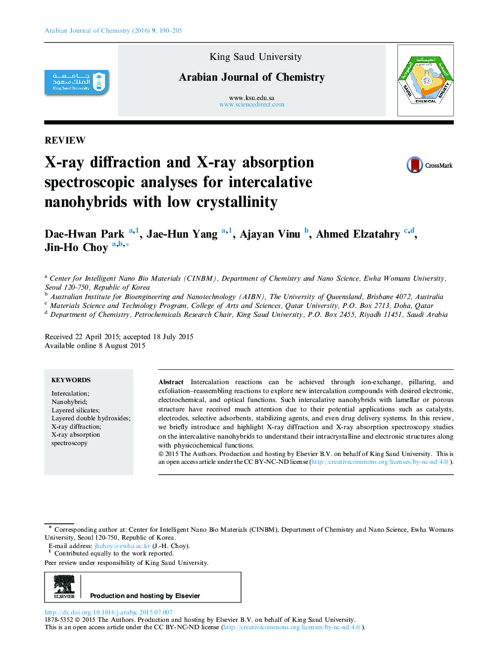 X-ray diffraction and X-ray absorption spectroscopic analyses for intercalative nanohybrids with low crystallinity 