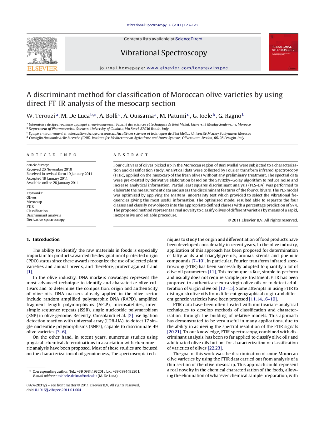 A discriminant method for classification of Moroccan olive varieties by using direct FT-IR analysis of the mesocarp section